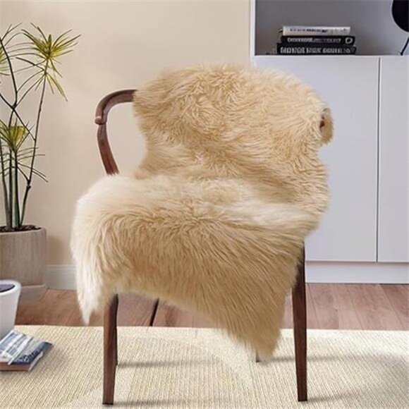 Faux Sheepskin Rugs Soft Faux Fur Rugs Beige Fluffy Rugs Chair Couch Cover Fuzzy - Picture 7 of 7